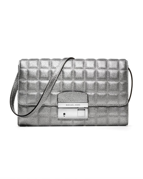 Michael Kors Gia Metallic Quilted Leather Clutch - SILVER - 31F3MGAC3M