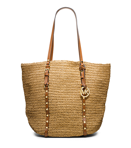 Large Studded Straw Shopper Tote - NATURAL/LUGGAGE - 30S4GSWT3W