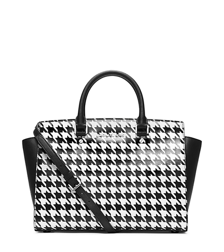 Selma Houndstooth Saffiano Leather Large Satchel -  - 30F4SLMS7R