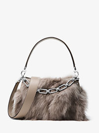 Miranda Medium Fox Fur and Leather Shoulder Bag - DARK TAUPE - 31F6PMDL6F