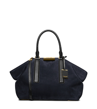 Lexi Large Suede and Leather Satchel - NAVY/BLACK - 31F5GLXS3D