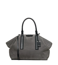 Lexi Large Suede and Leather Satchel - SLATE/BLACK - 31F5PLXS3D