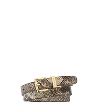 Reversible Logo-Print and Python Pattern-Embossed Leather Belt - GREY - 29553390