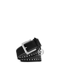 Charm-Embellished Studded Suede Belt - BLACK - 29553375