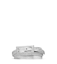 Lizard Pattern-Embossed Leather and Suede Belt - SILVER - 29553386