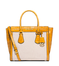 Colette Large Embossed-Leather and Canvas Satchel - ECRU/YELLOW - 30S5GCES3C