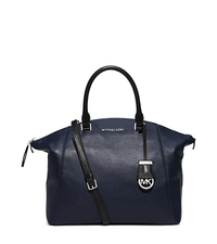 Riley Large Two-Tone Leather Satchel - NAVY/BLACK - 30F5SRLS3T